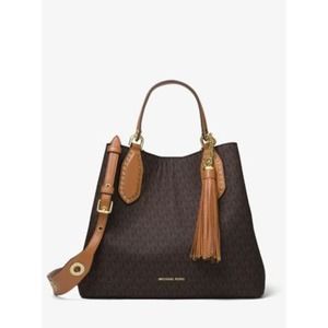 Michael Kors Brooklyn Ladies Large Brown Canvas Satchel Bag